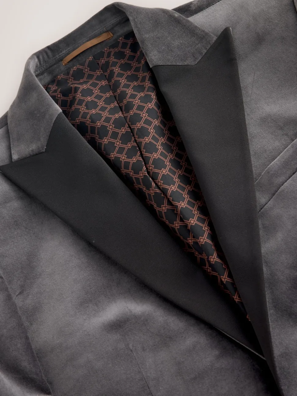 Grey Slim Fit Motionflex Stretch Velvet Blazer