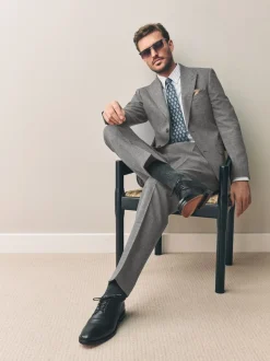 Grey Slim Fit Nova Fides Italian Linen Blend Fabric Suit Jacket