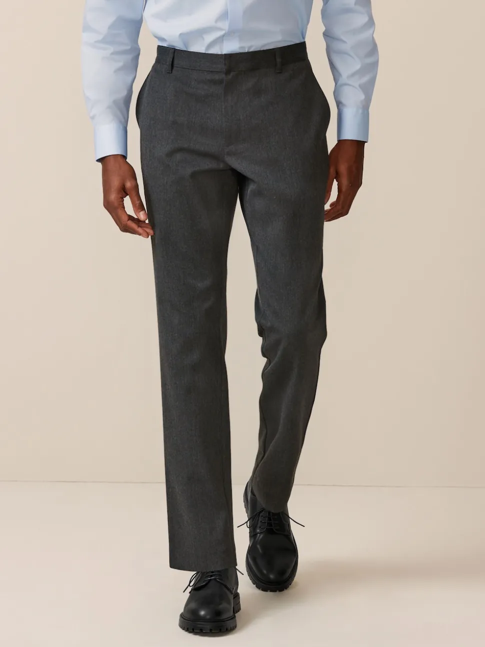 Grey Slim Fit Plain Front Smart Trousers 2 Pack
