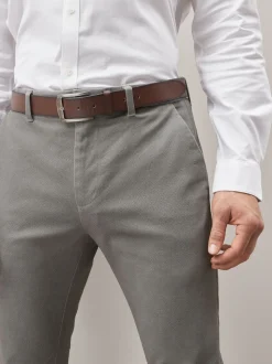 Grey Slim Fit Printed Belted Soft Touch Chino Trousers