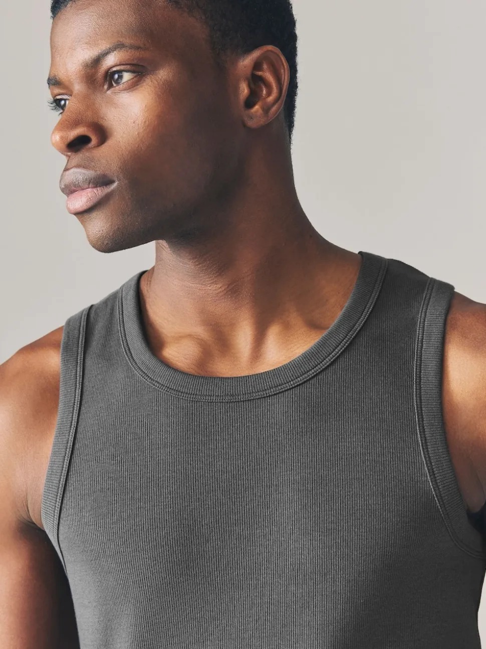 Grey Slim Fit Ribbed Vest