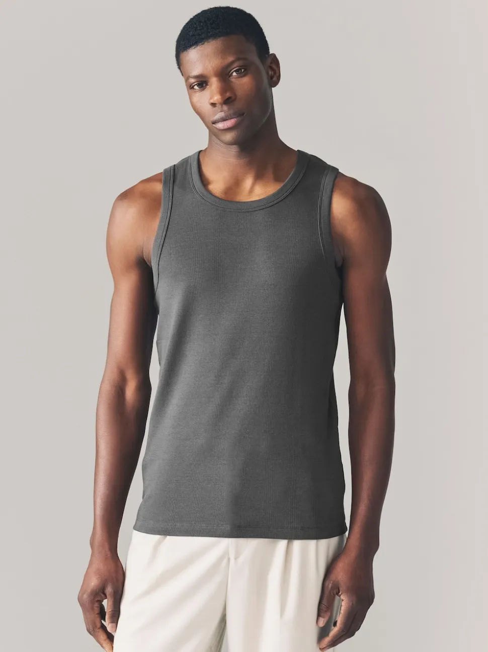 Grey Slim Fit Ribbed Vest