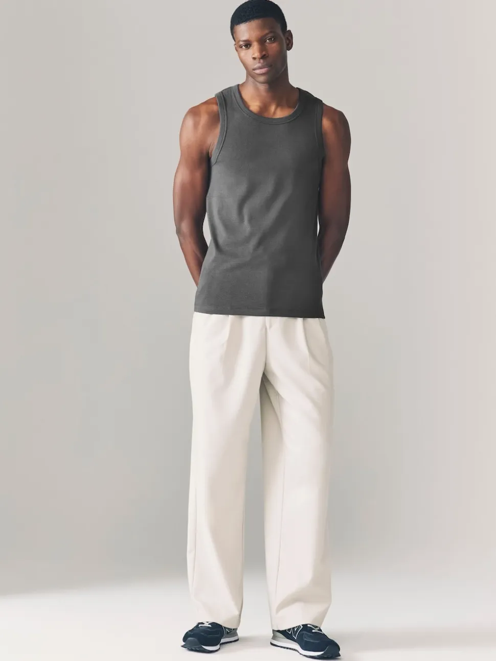 Grey Slim Fit Ribbed Vest