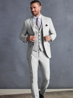 Grey Slim Fit Signature Tollegno Italian Wool Textured Suit Jacket
