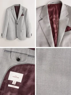 Grey Slim Fit Signature Tollegno Italian Wool Textured Suit Jacket