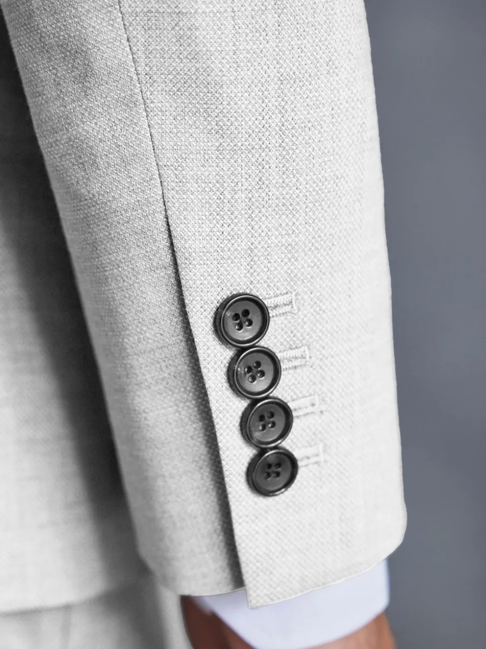 Grey Slim Fit Signature Tollegno Italian Wool Textured Suit Jacket