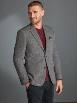 Grey Slim Fit Signature Wool Blend Herringbone Nova Fides Blazer