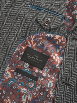 Grey Slim Fit Signature Wool Blend Herringbone Nova Fides Blazer