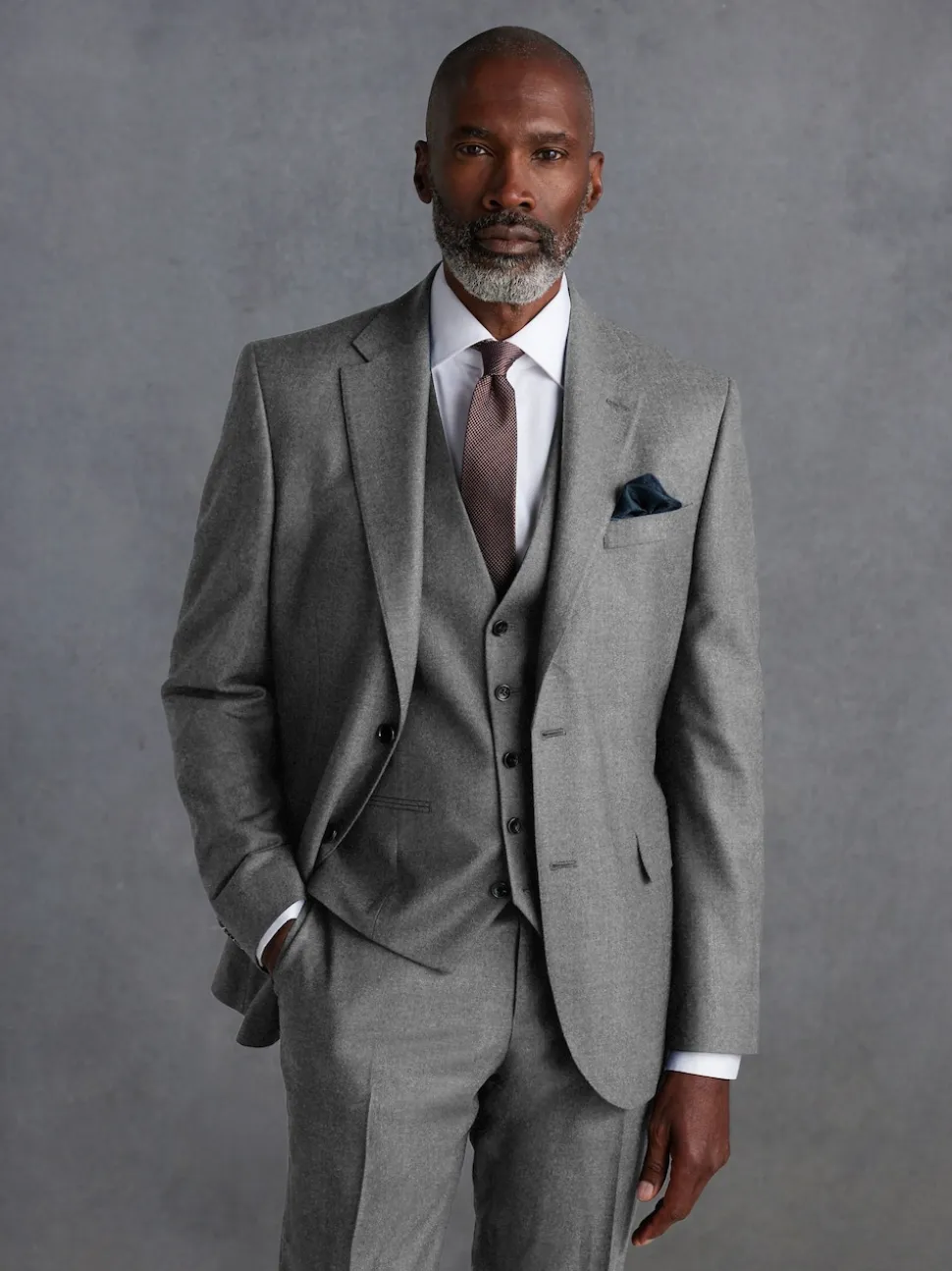 Grey Slim Fit Signature Zignone Italian Wool Cashmere Blend Flannel Suit Jacket