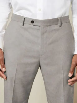 Grey Slim Fit Textured Suit Trousers