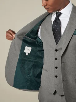 Grey Slim Fit Textured Suit Jacket