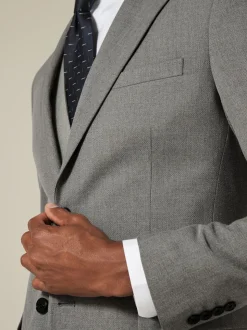 Grey Slim Fit Textured Suit Jacket