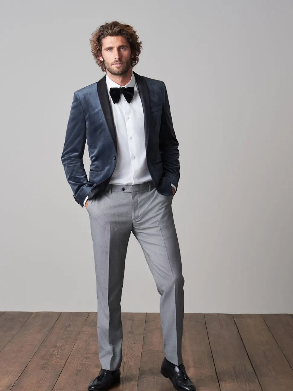 Grey Slim Fit Velvet Blazer