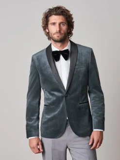 Grey Slim Fit Velvet Blazer