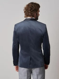 Grey Slim Fit Velvet Blazer