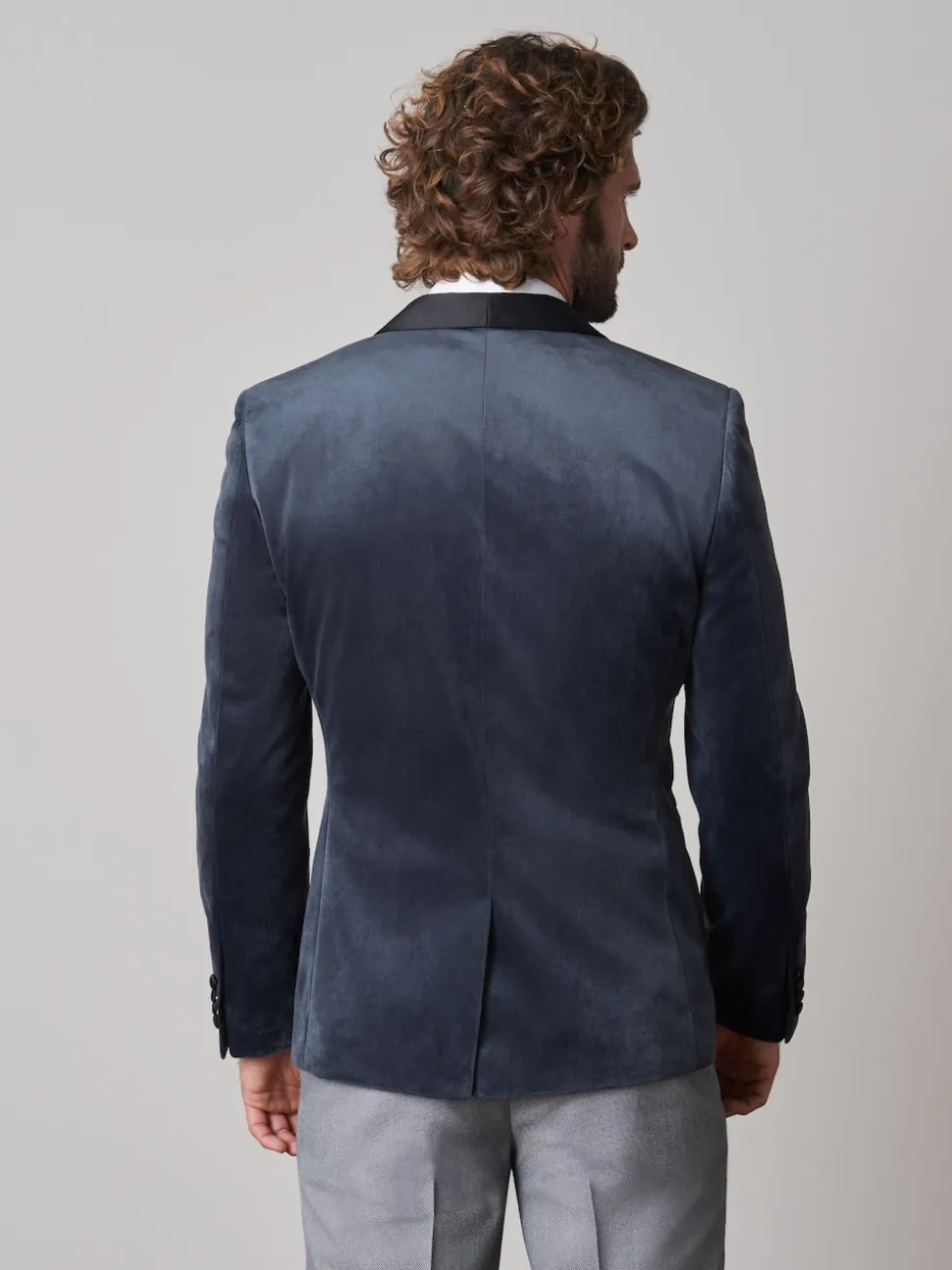 Grey Slim Fit Velvet Blazer