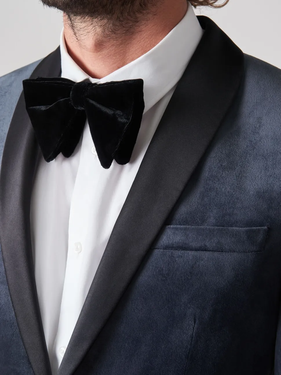Grey Slim Fit Velvet Blazer