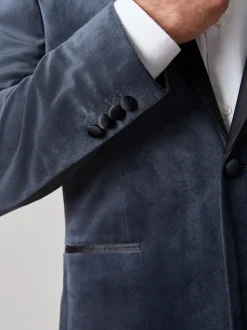 Grey Slim Fit Velvet Blazer