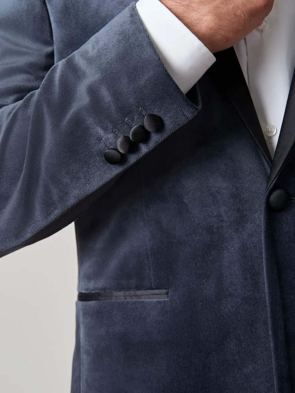 Grey Slim Fit Velvet Blazer