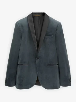 Grey Slim Fit Velvet Blazer