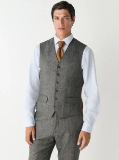 Grey Slim Fit Wool Blend Herringbone Stripe Suit Waistcoat