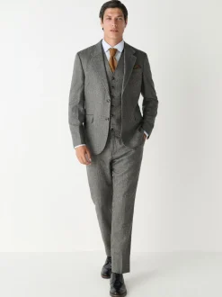 Grey Slim Fit Wool Blend Herringbone Stripe Suit Waistcoat