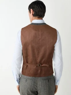 Grey Slim Fit Wool Blend Herringbone Stripe Suit Waistcoat