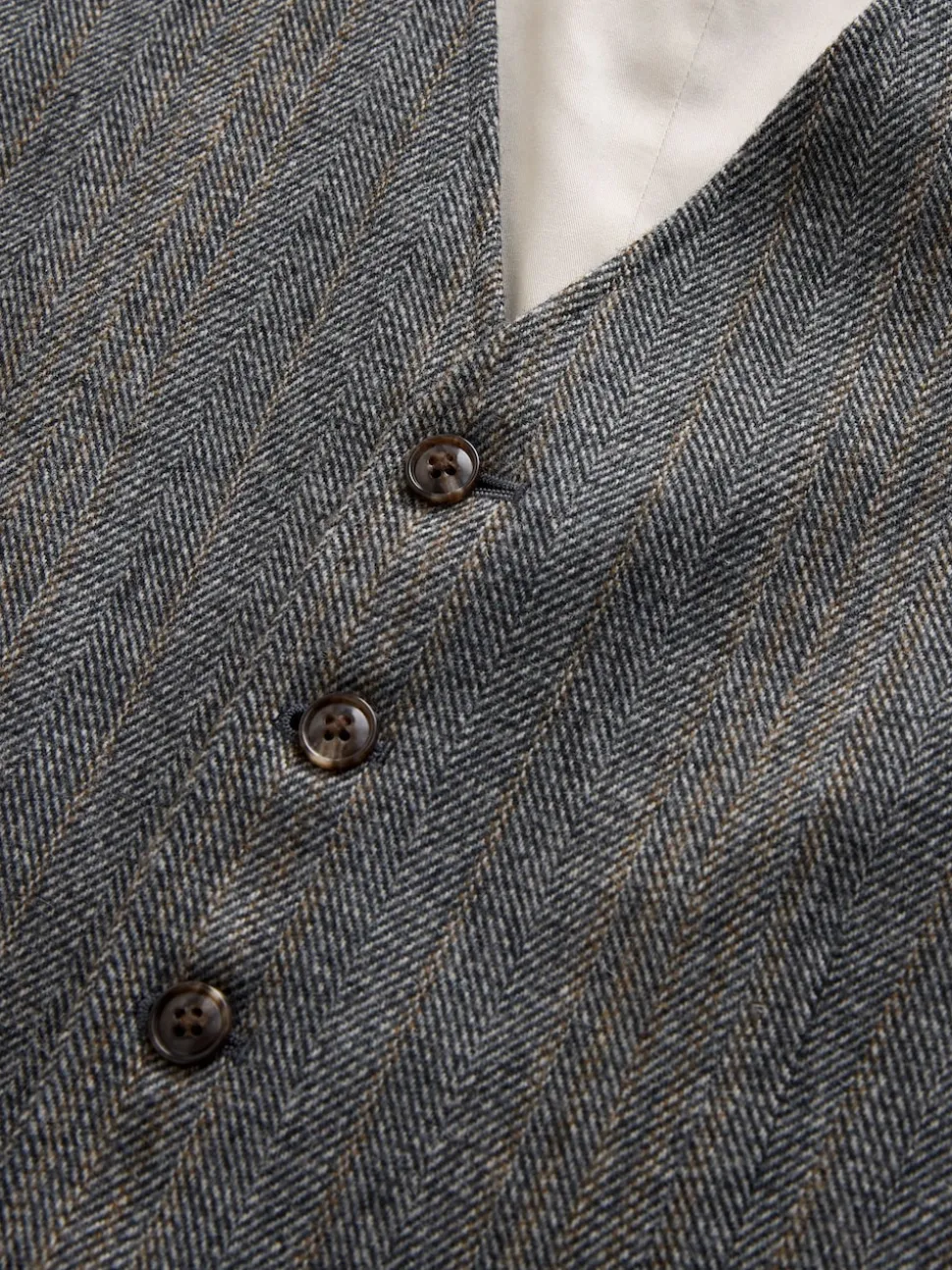 Grey Slim Fit Wool Blend Herringbone Stripe Suit Waistcoat