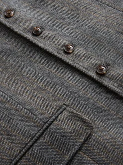 Grey Slim Fit Wool Blend Herringbone Stripe Suit Waistcoat