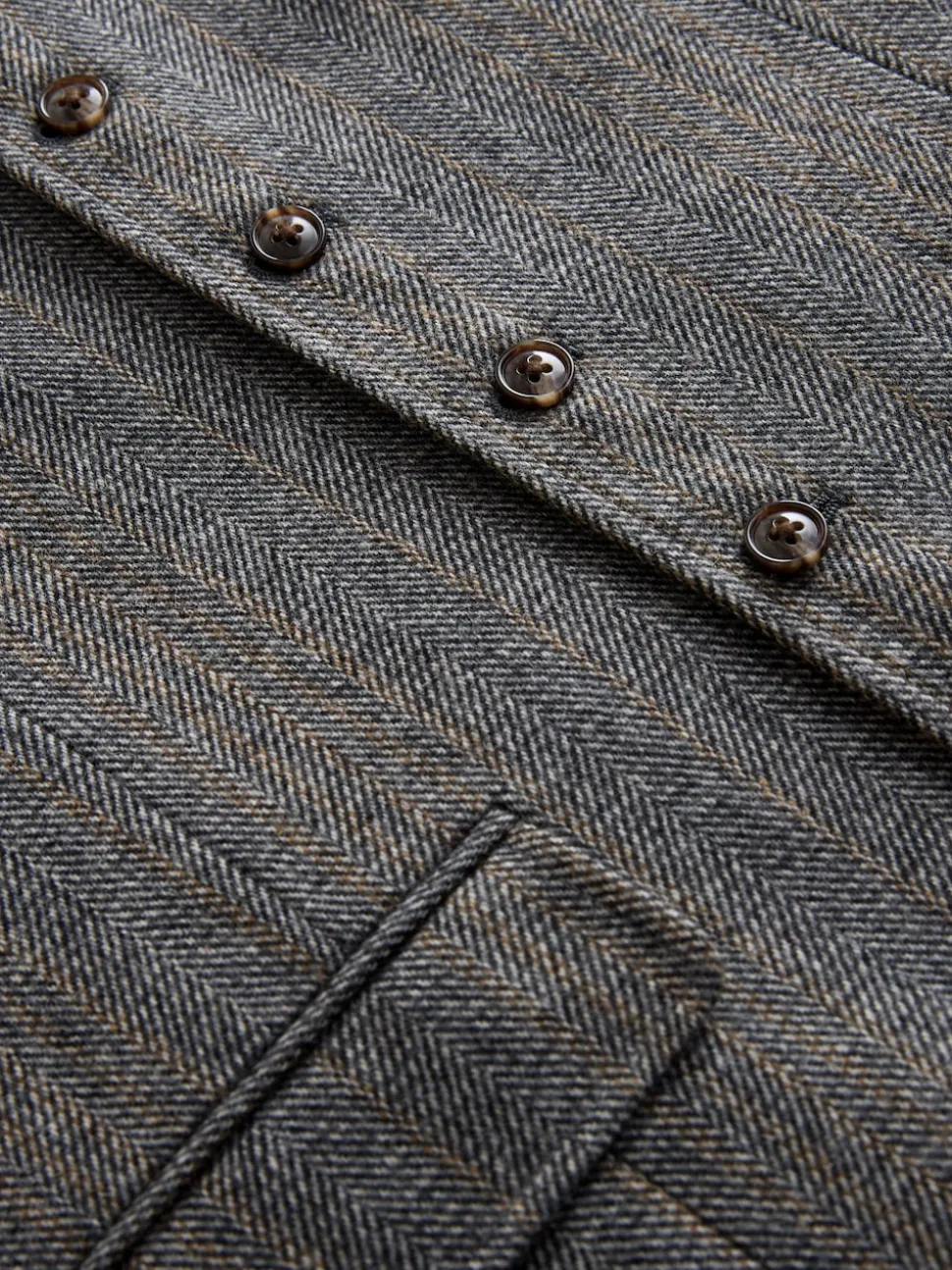 Grey Slim Fit Wool Blend Herringbone Stripe Suit Waistcoat