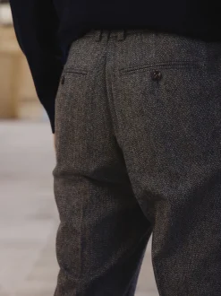Grey Slim Fit Wool Blend Herringbone Stripe Suit Trousers