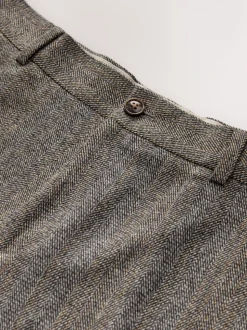 Grey Slim Fit Wool Blend Herringbone Stripe Suit Trousers
