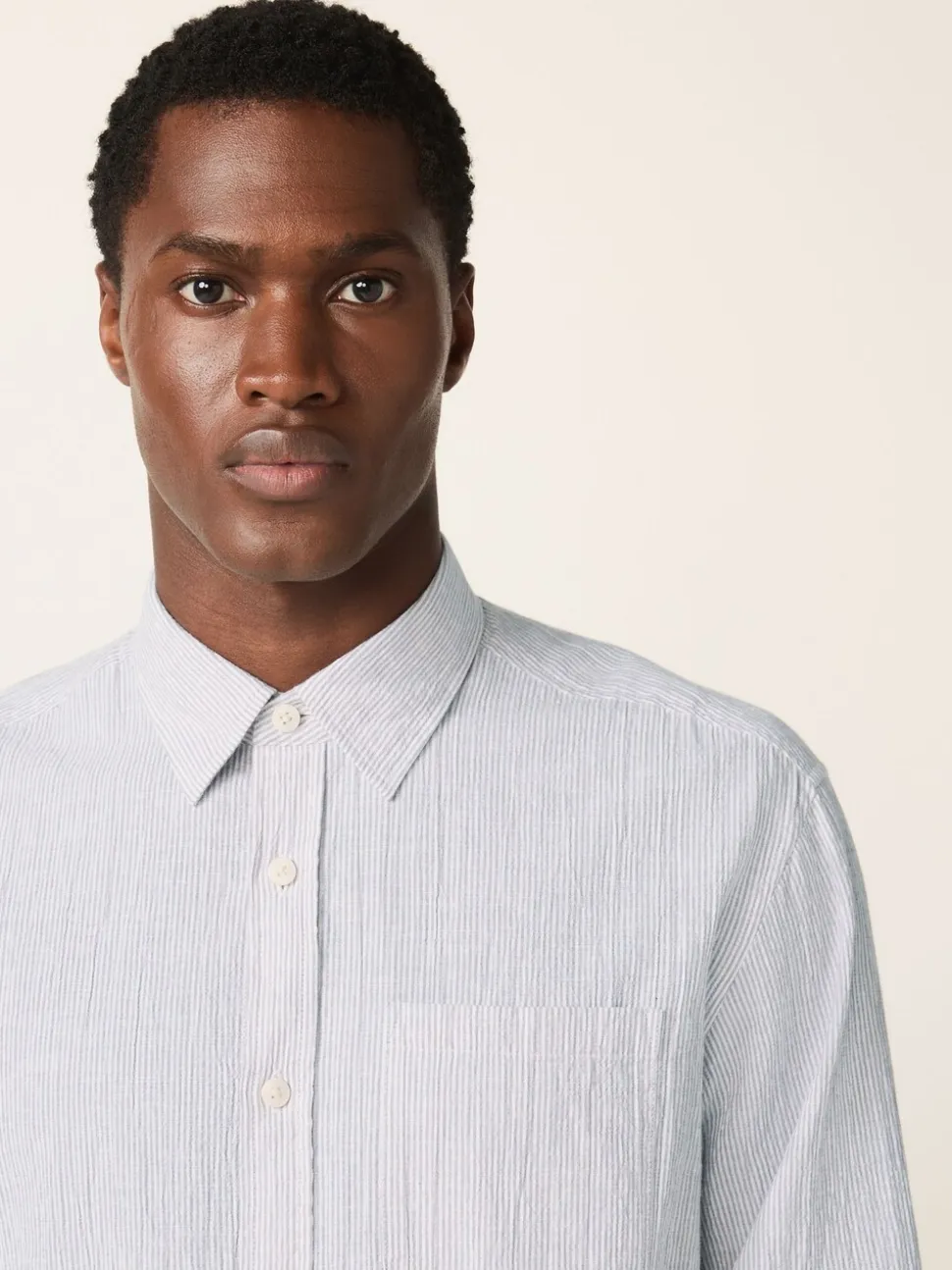 Grey Stripe Cotton Long Sleeve Shirt