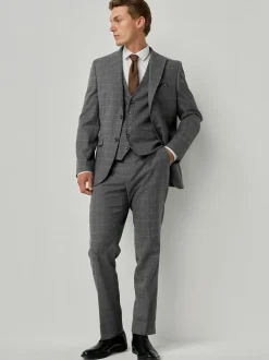 Grey Tailored Fit Check Flannel Suit Jacket