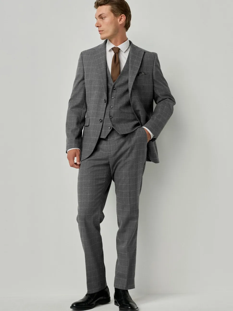 Grey Tailored Fit Check Flannel Suit Jacket
