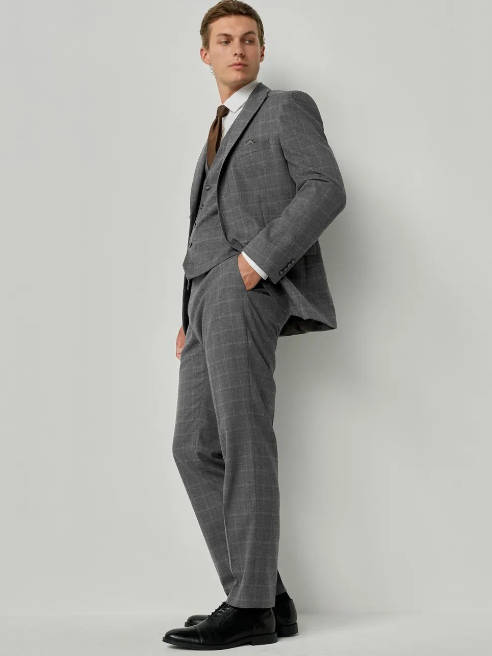 Grey Tailored Fit Check Flannel Suit Jacket
