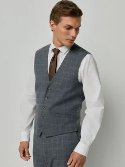 Grey Tailored Fit Check Flannel Suit Waistcoat