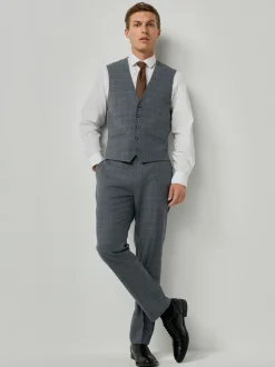 Grey Tailored Fit Check Flannel Suit Waistcoat