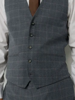 Grey Tailored Fit Check Flannel Suit Waistcoat