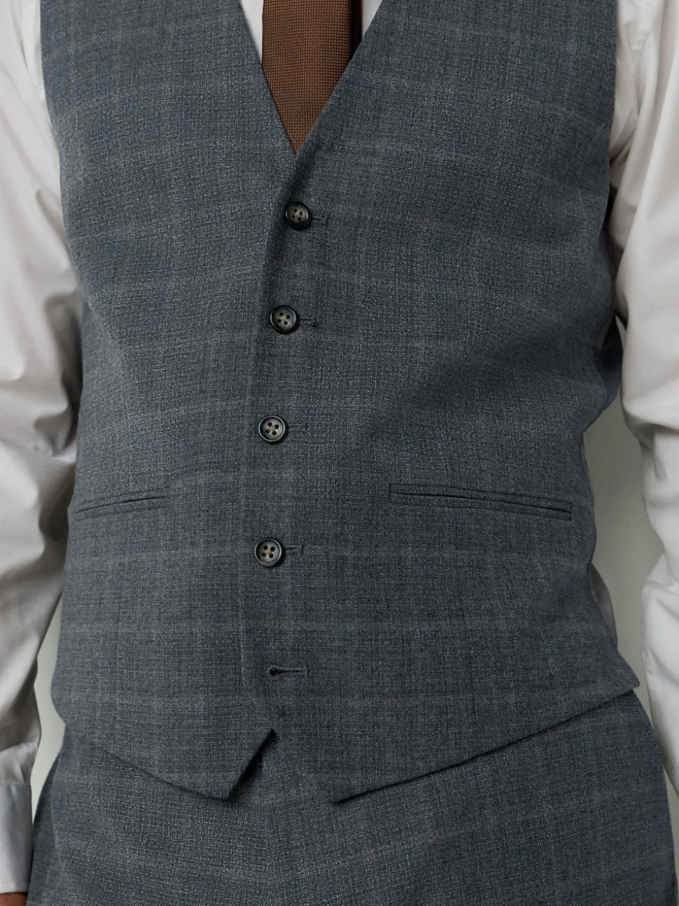 Grey Tailored Fit Check Flannel Suit Waistcoat