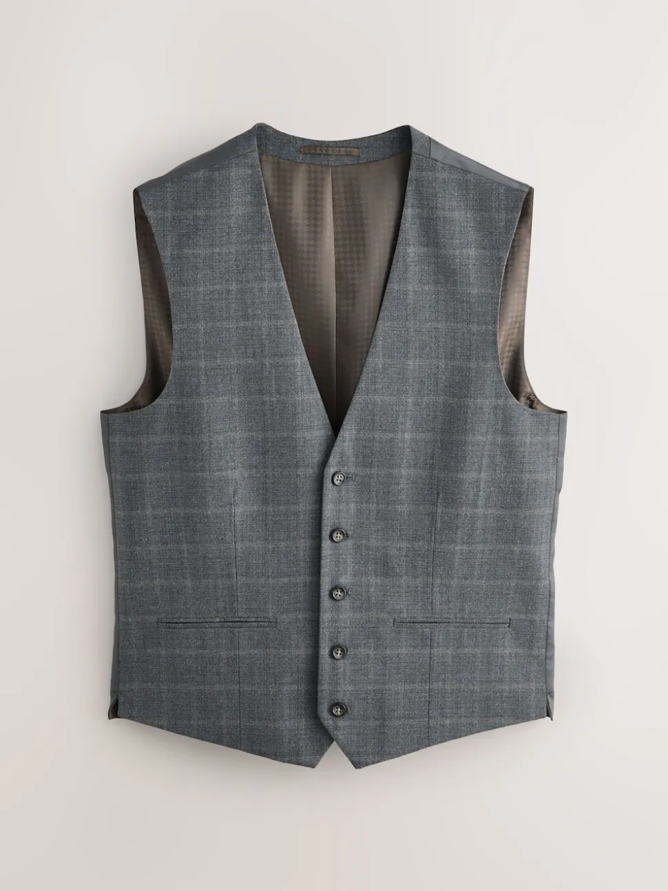Grey Tailored Fit Check Flannel Suit Waistcoat