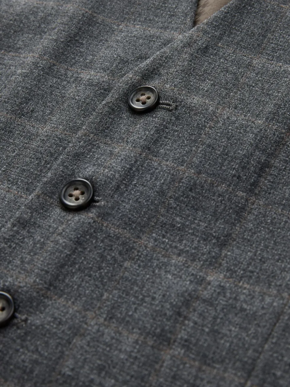 Grey Tailored Fit Check Flannel Suit Waistcoat