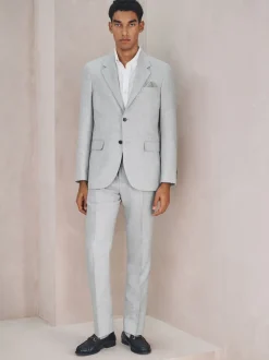 Grey Tailored Fit Linen Blend Texture Suit Jacket