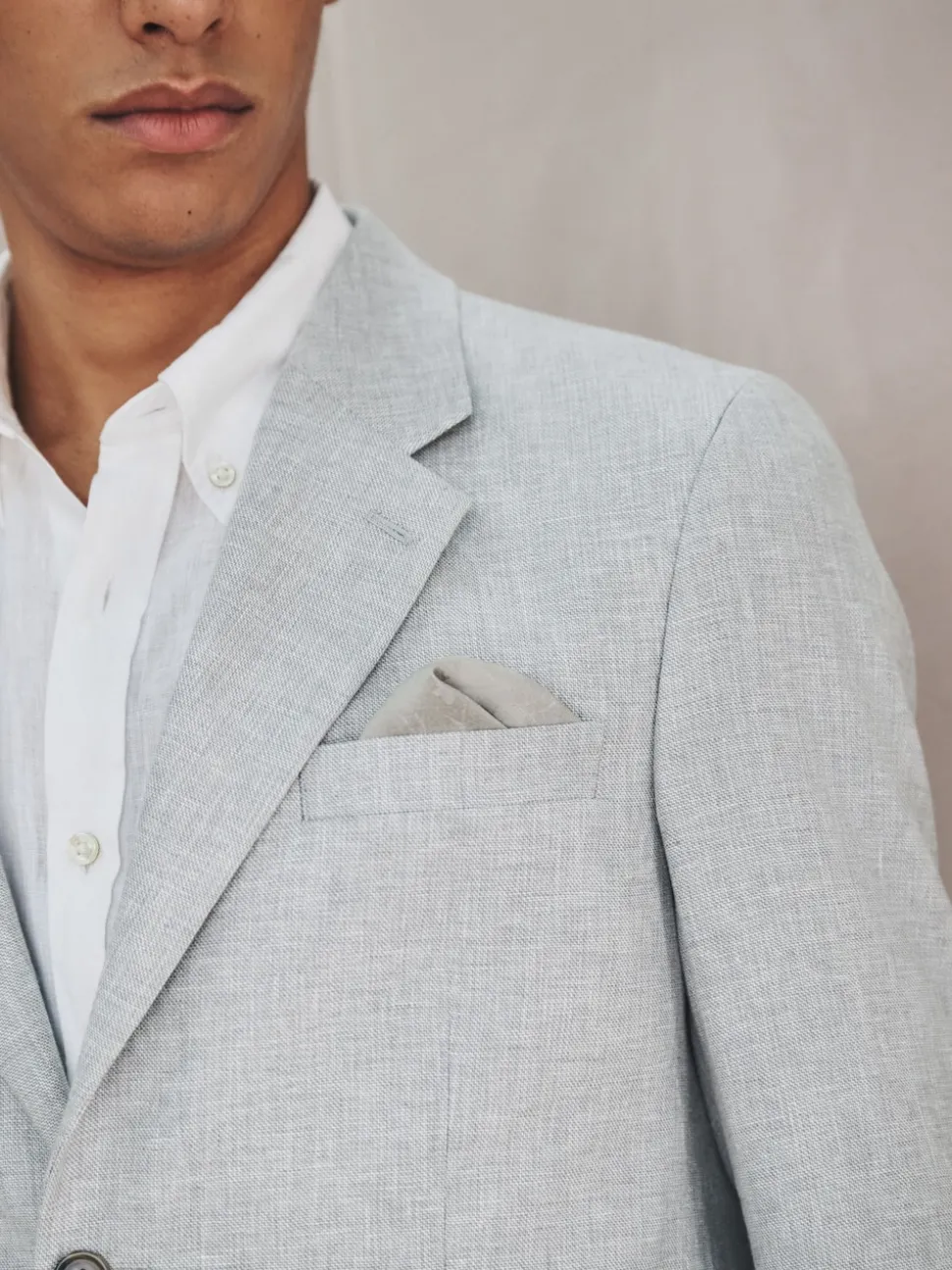 Grey Tailored Fit Linen Blend Texture Suit Jacket