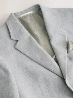 Grey Tailored Fit Linen Blend Texture Suit Jacket