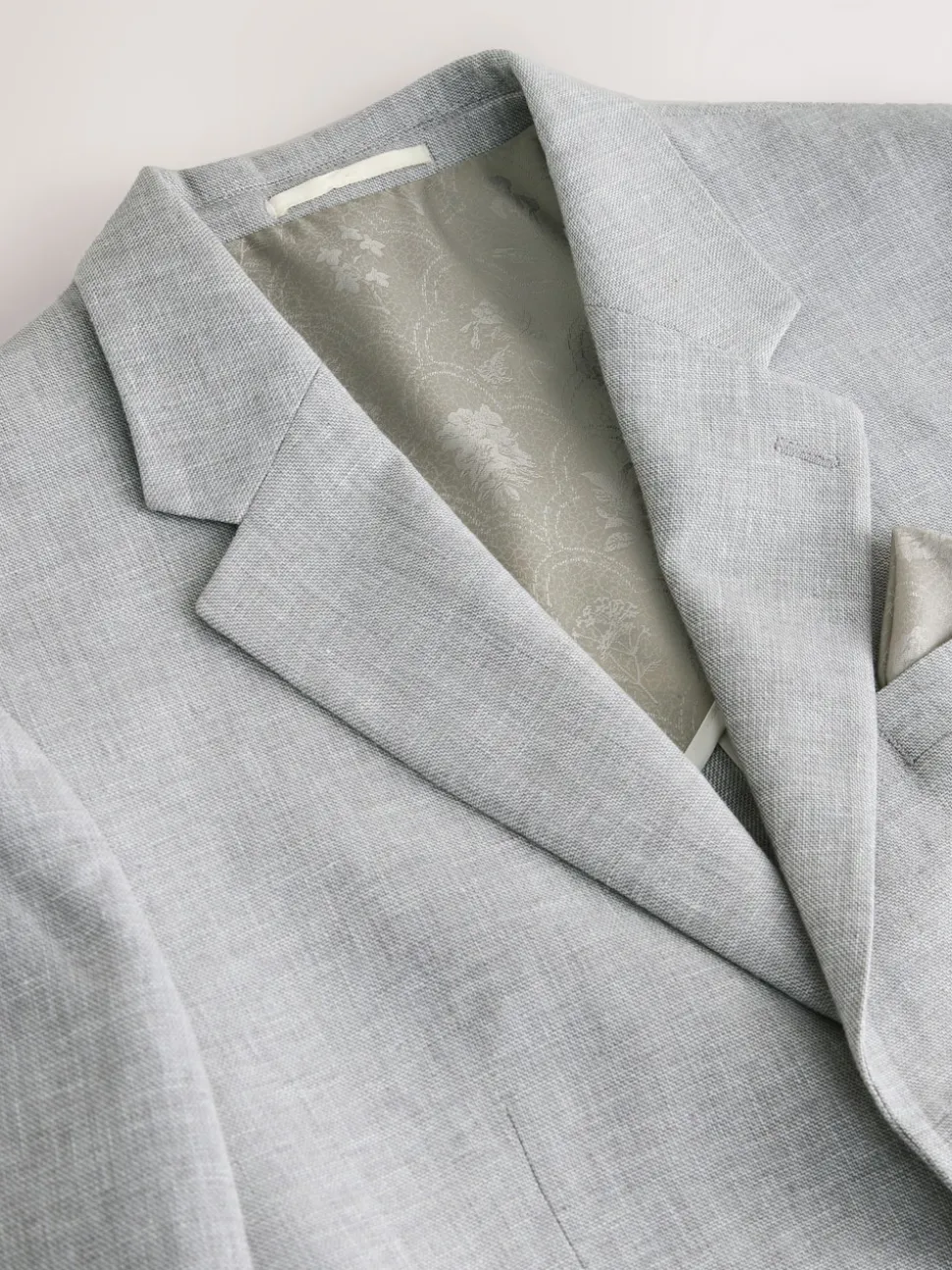 Grey Tailored Fit Linen Blend Texture Suit Jacket