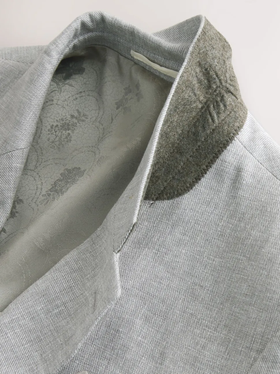 Grey Tailored Fit Linen Blend Texture Suit Jacket