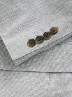 Grey Tailored Fit Linen Blend Texture Suit Jacket