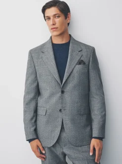 Grey Tailored Fit Merino Wool Blend Suit Jacket