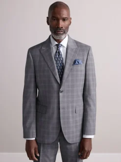 Grey Tailored Fit Signature Zignone Italian Check Suit Jacke